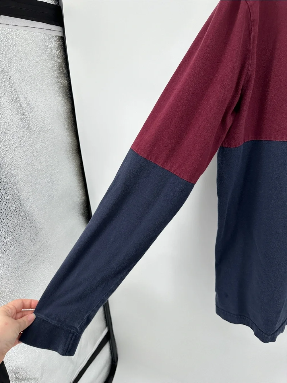 True Religion Y2K Hiphop Blockcore Urban Men’s Burgundy/Navy Rugby Shirt SzL